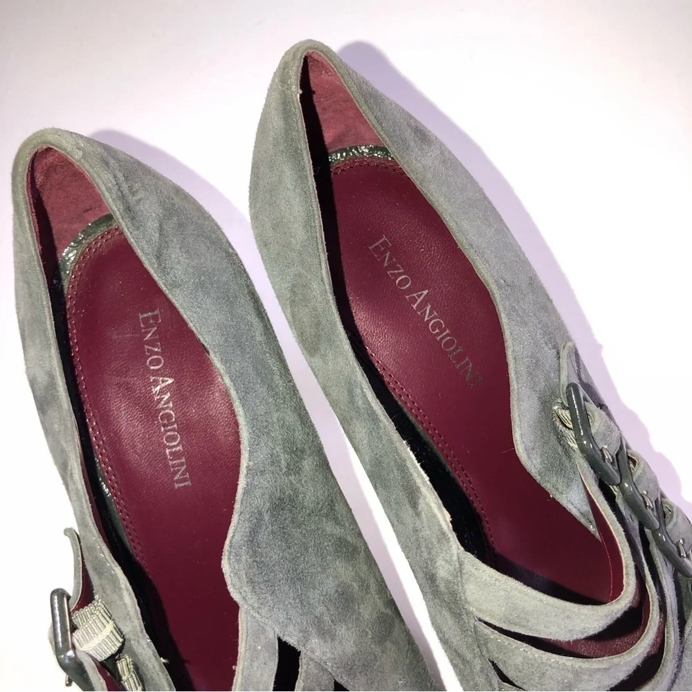 Enzo Angiolini Calandra Gray Suede Buckle Pumps